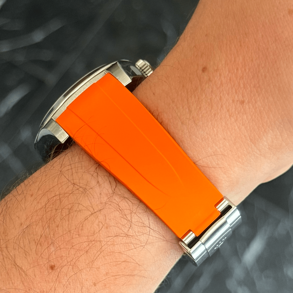FKM Vulcanized Orange Rubber strap for Rolex Deployant buckle