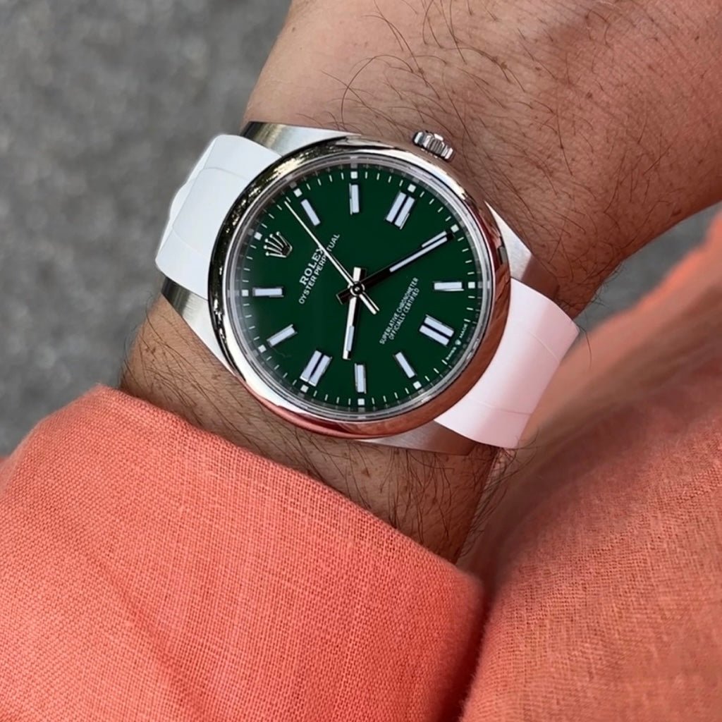 White FKM Vulcanized Rubber Strap for Rolex and Omega OP41