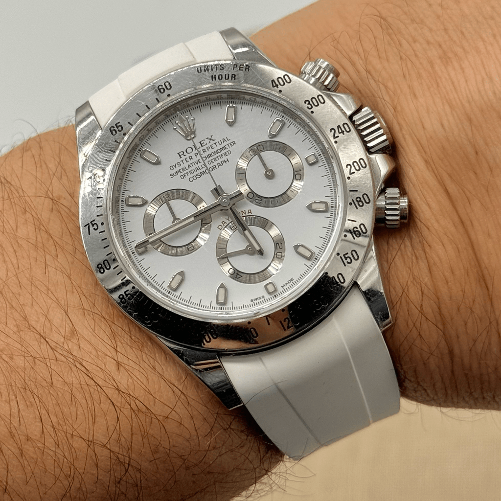 FKM Vulcanized White Rubber strap for Rolex Deployant buckle