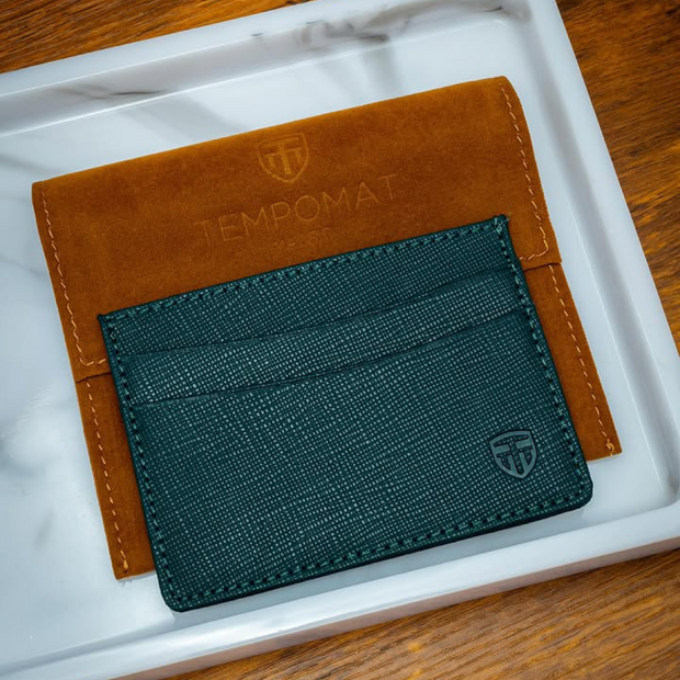 British Green Saffiano Card Holder