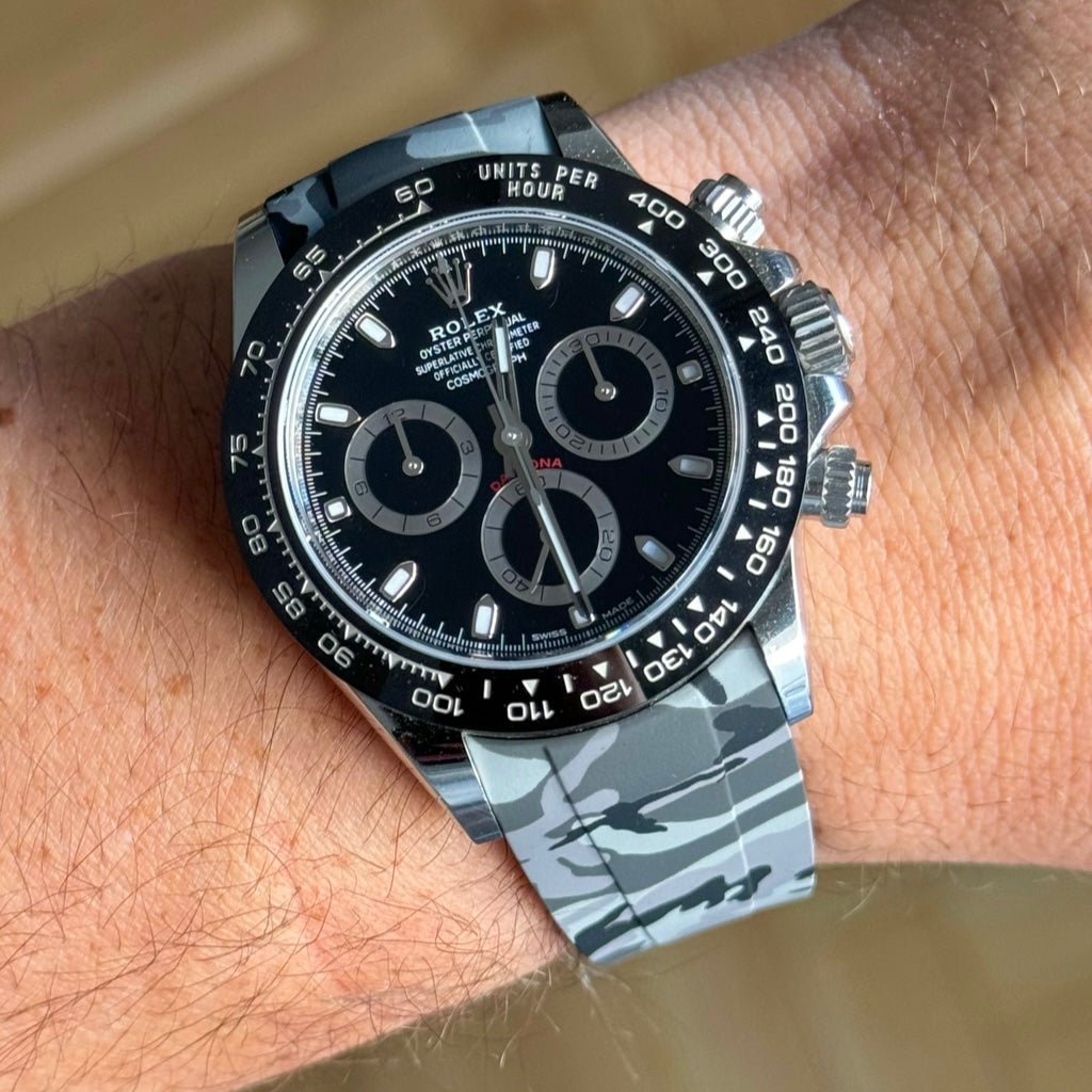 FKM Vulcanized Grey Camouflage Rubber strap for Rolex Deployant buckle - Tempomat Madrid