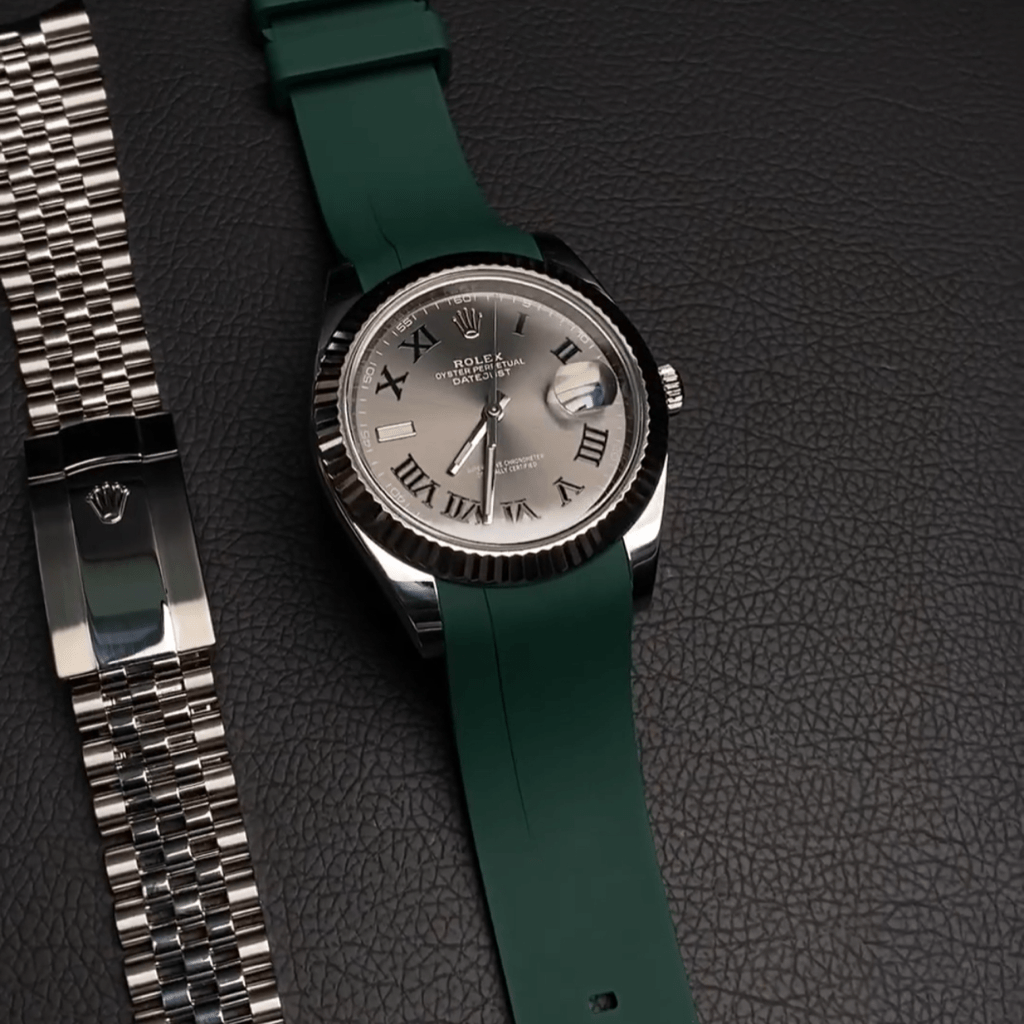 FKM Vulcanized Green curved ended strap for Rolex OP41 & DJ41 - Tempomat Madrid