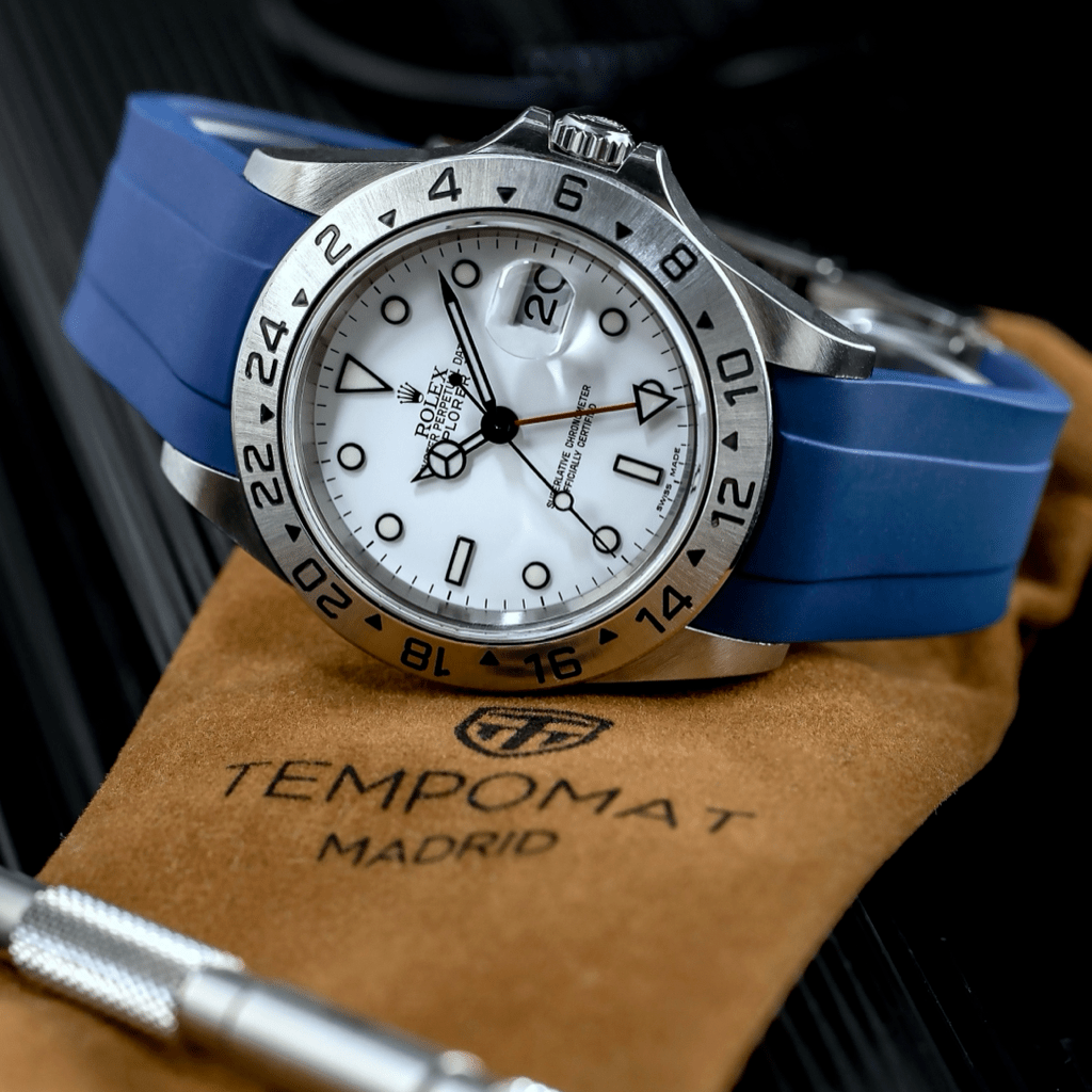 FKM Vulcanized Navy Blue Rubber strap for Rolex Deployant buckle - Tempomat Madrid