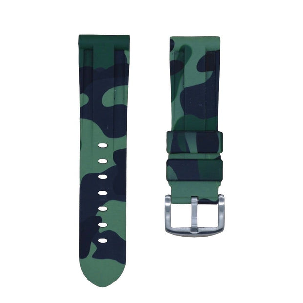 Tempomat Madrid, Green Camouflage Rubber Strap for Panerai, Seiko, Breitling, Tag Heuer Universal 24mm