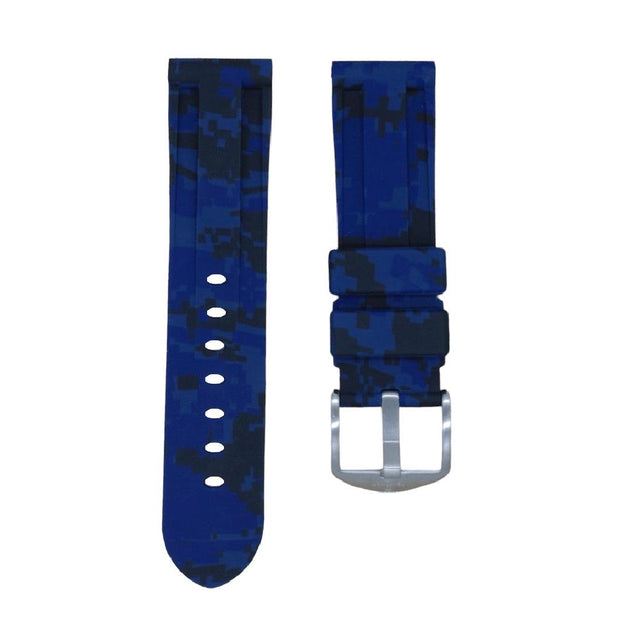 Tempomat Madrid, Blue Digital Camouflage Rubber Strap for Panerai, Seiko, Breitling, Tag Heuer Universal 24mm
