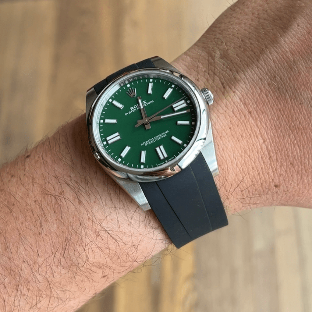 FKM Vulcanized Black curved ended strap for Rolex OP41 & DJ41 - Tempomat Madrid