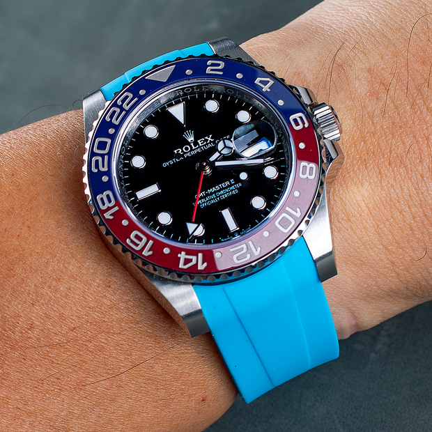 Tempomat Madrid 20mm curved ended integrated blue Miami / Marbella rubber strap for rolex and omega