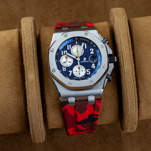 Tempomat Madrid  affordable luxury watch accessories, 42mm red camo rubber straps for audemars piguet royal oak offshore 