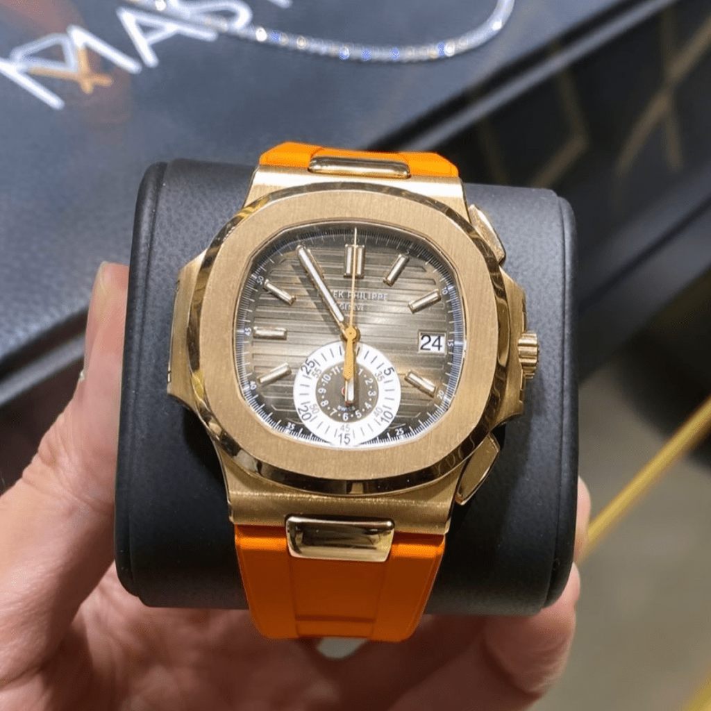 Orange FKM Vulcanized Rubber Strap for Patek Philippe Nautilus