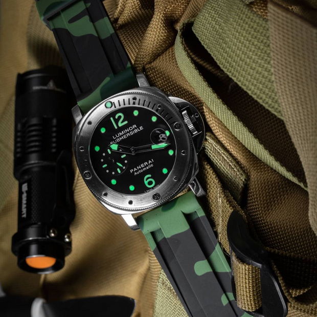 Tempomat Madrid, Green Camouflage Rubber Strap for Panerai, Seiko, Breitling, Tag Heuer Universal 24mm