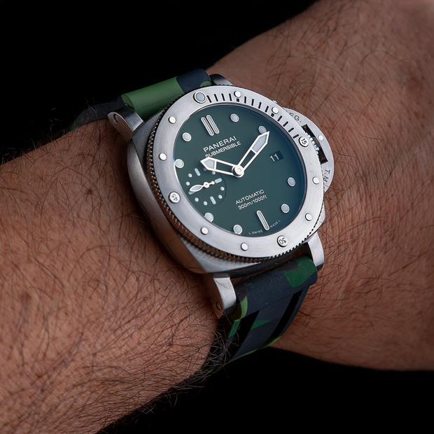 Tempomat Madrid, Green Camouflage Rubber Strap for Panerai, Seiko, Breitling, Tag Heuer, Tudor, Universal 22mm