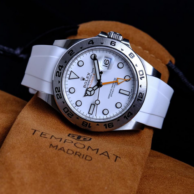 Tempomat Madrid  affordable luxury watch accessories, 21mm curved ended fitted white rubber strap for rolex and omega