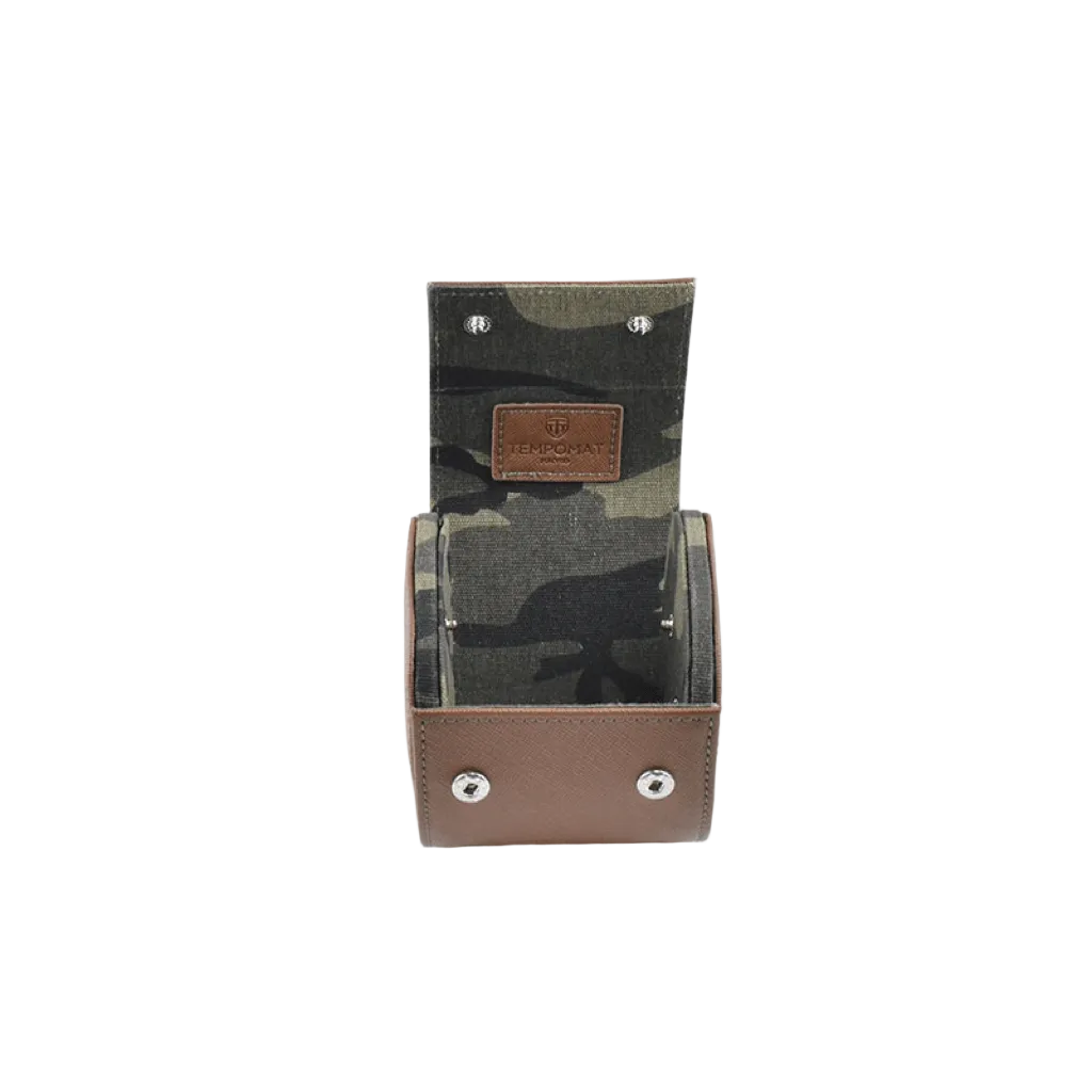 Estuche de reloj individual de piel saffiano marrón - Tempomat Madrid