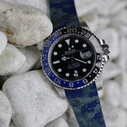 Tempomat Madrid  affordable luxury watch accessories, 20mm curved ended fitted blue digi rubber strap for rolex and omega