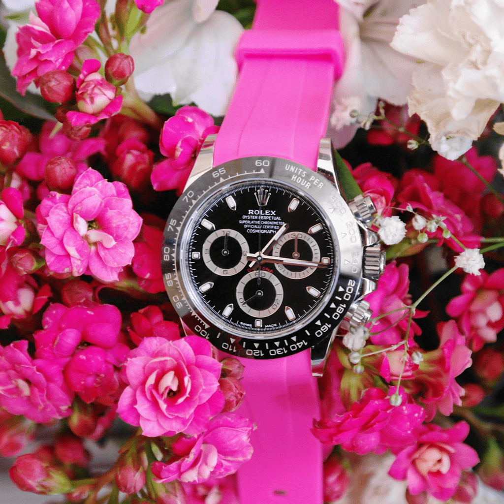 Limited Edition 20mm Curved Ended Pink Rubber Strap - Tempomat Madrid