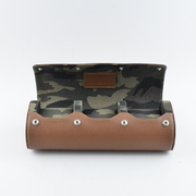  Tempomat Madrid  affordable luxury watch accessories, three piece brown saffiano leather watch roll with camouflage inside and sliding pillow mechanism