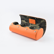  Tempomat Madrid  affordable luxury watch accessories, three piece orange saffiano leather watch roll with camouflage inside and sliding pillow mechanism