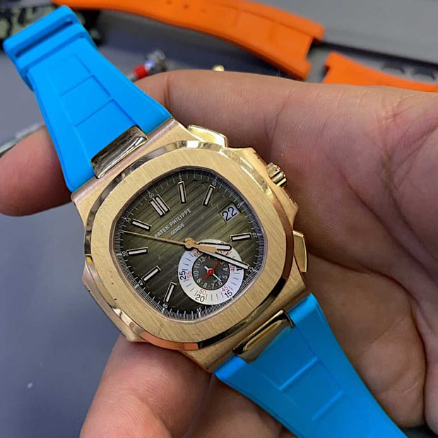 Tempomat Madrid  affordable luxury watch accessories, blue miami FKM vulcanized rubber straps for patek philippe nautilus