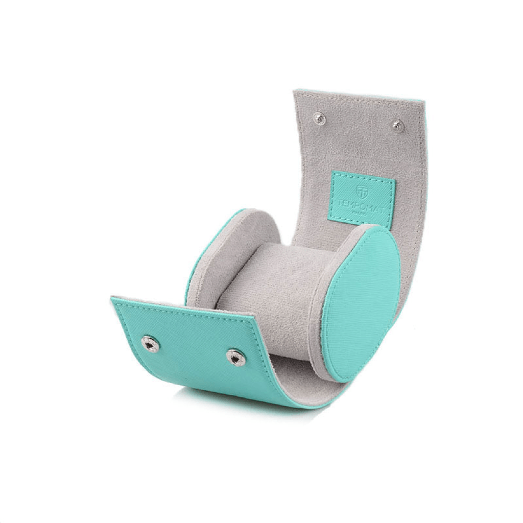 Estuche de reloj individual de piel saffiano azul cielo - Tempomat Madrid