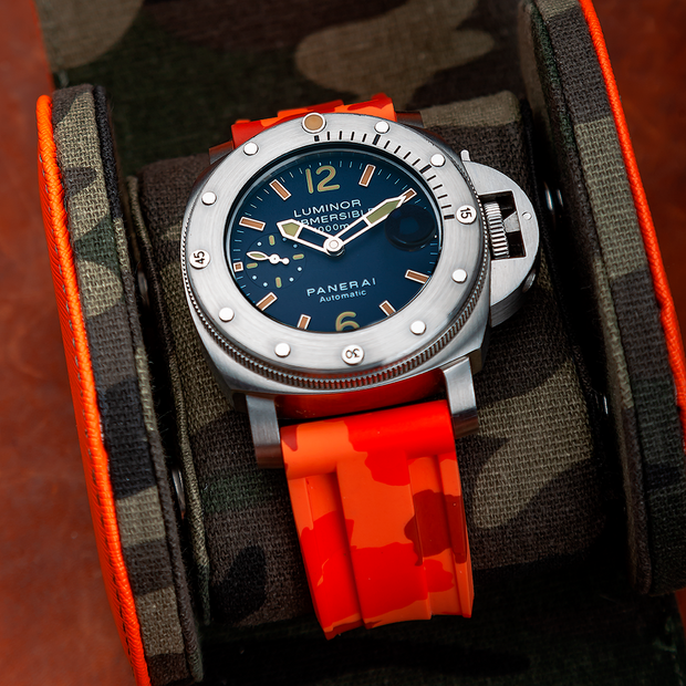 Tempomat Madrid, Orange Camouflage Rubber Strap for Panerai, Seiko, Breitling, Tag Heuer Universal 24mm